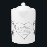 Any Wedding Anniversary 2 Photos Teapot<br><div class="desc">A lovely and affordable way to honor your wedding anniversary with my metallic-like 3D rose heart framing your gorgeous photos. And then along side, marking the day on these fabulously printed Zazzle teapots.</div>