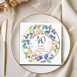 Any Wedding Anniversary (40) Gold Frame Berries Napkins