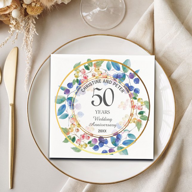 Any Wedding Anniversary (50) Gold Frame Berries Napkins (Creator Uploaded)
