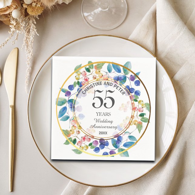 Any Wedding Anniversary (55) Gold Frame Berries Napkins (Creator Uploaded)