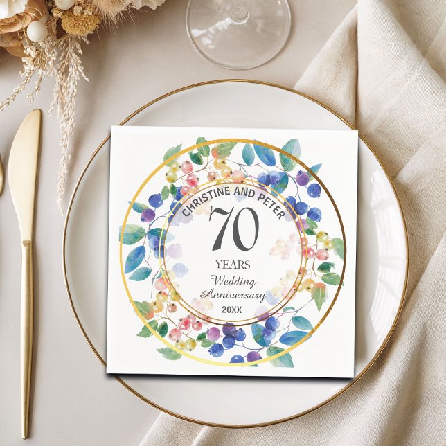 Any Wedding Anniversary (70) Gold Frame Berries Napkins (Creator Uploaded)