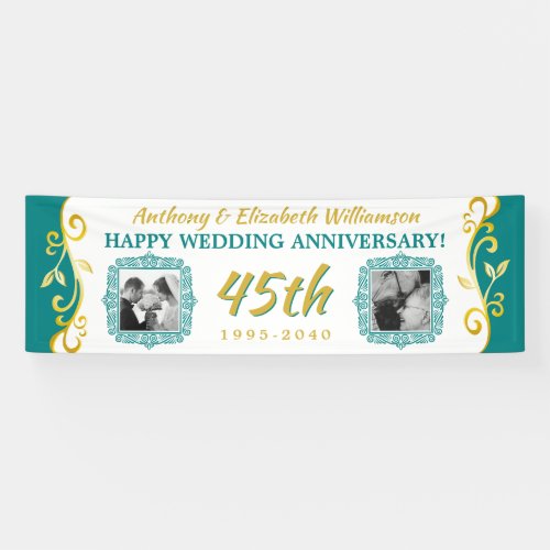 Any Wedding Anniversary Add Your Photos Teal Gold Banner