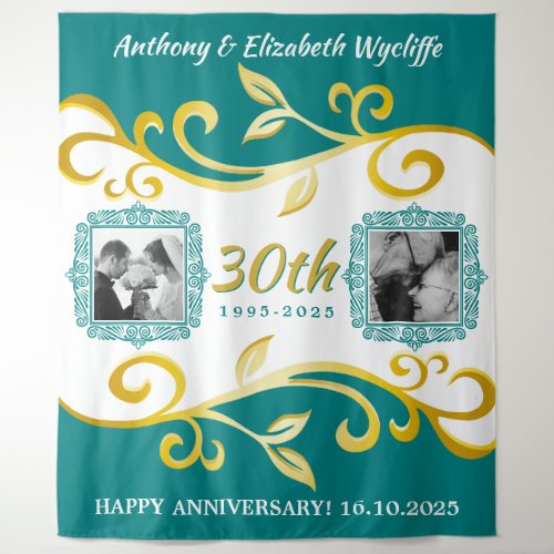 Any Wedding Anniversary Add Your Photos Teal Gold Tapestry