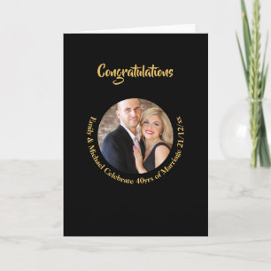 ANY Wedding Anniversary Black Gold Marble PHOTO Card