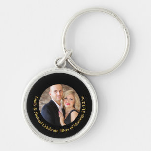 ANY Wedding Anniversary Black Gold Marble PHOTO Keychain