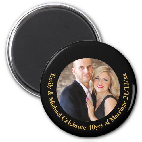 ANY Wedding Anniversary Black Gold Marble PHOTO Magnet