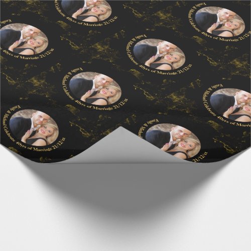 ANY Wedding Anniversary Black Gold Marble PHOTO Wrapping Paper