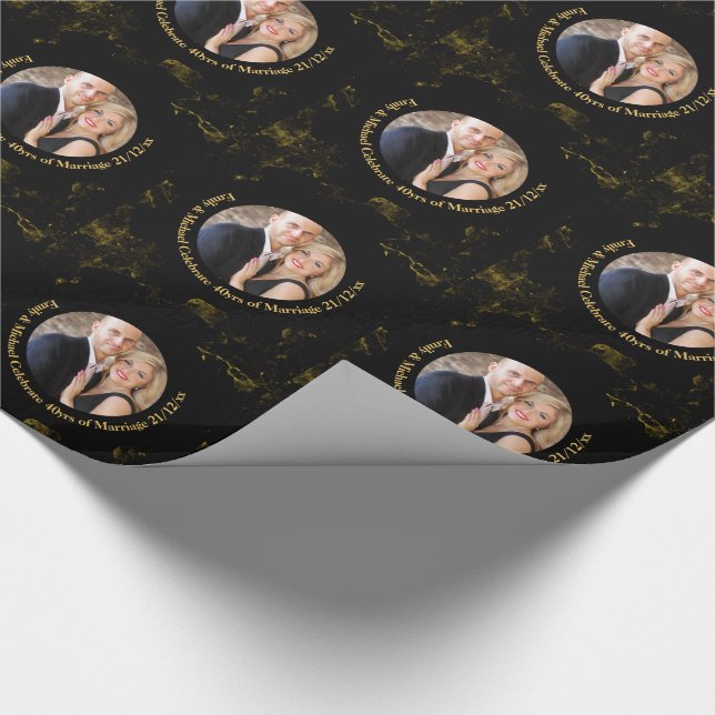 ANY Wedding Anniversary Black Gold Marble PHOTO Wrapping Paper (Corner)
