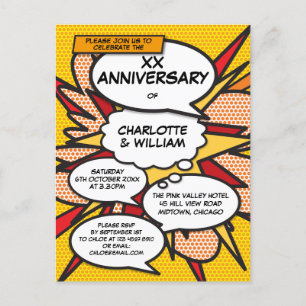 Any Wedding Anniversary Fun Retro Comic Book Announcement Postcard