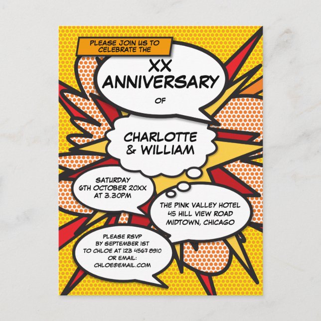 Any Wedding Anniversary Fun Retro Comic Book Announcement Postcard (Front)