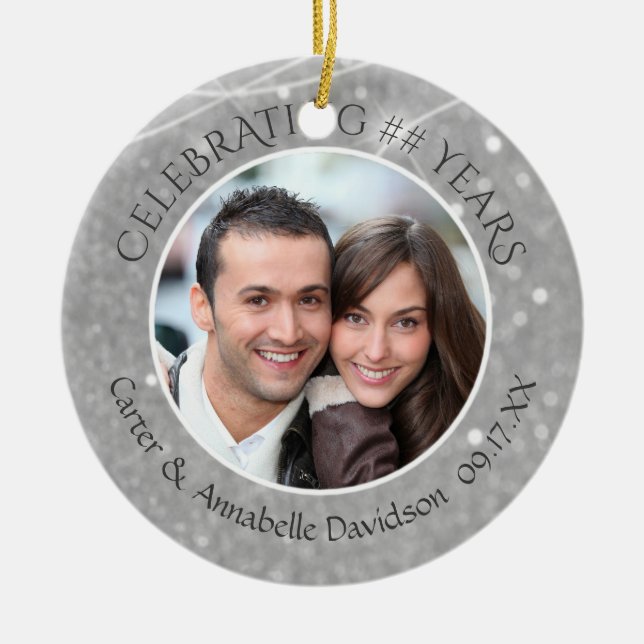 Any Wedding Anniversary | Silver Sparkle Photo Ceramic Ornament (Front)