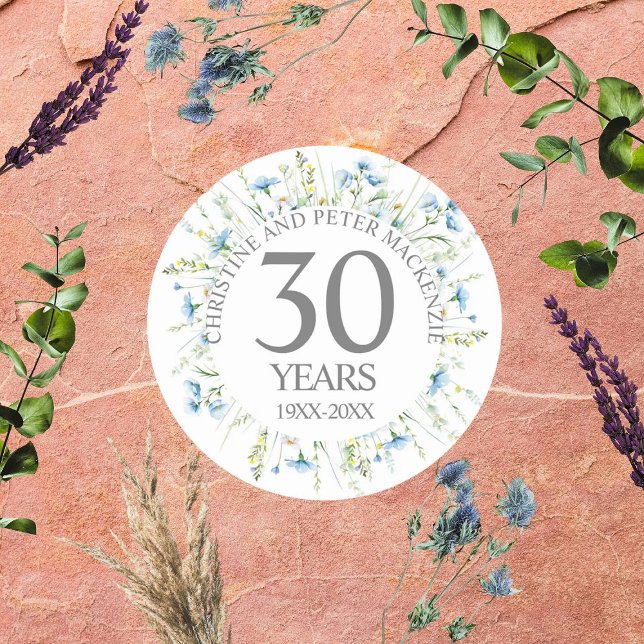 Any Wedding Blue Widlflowers Anniversary Classic Round Sticker (Creator Uploaded)