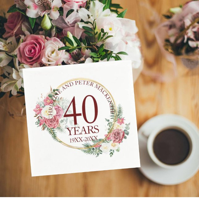 Any Wedding Blush Roses Anniversary Napkins (Creator Uploaded)