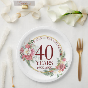 Any Wedding Blush Roses Anniversary Paper Plates