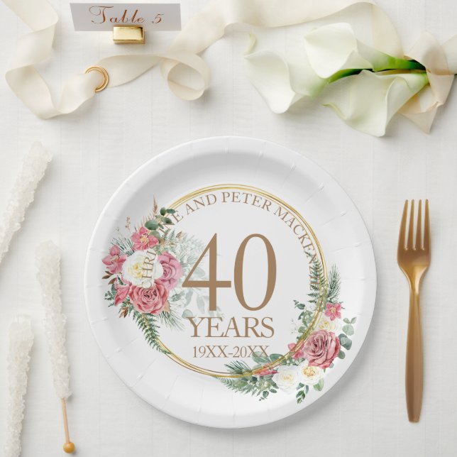 Any Wedding Blush Roses Anniversary Paper Plates (Wedding)