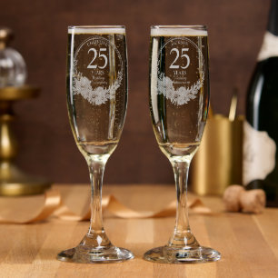 Any Wedding Elegant Blue Floral Anniversary Champagne Flute