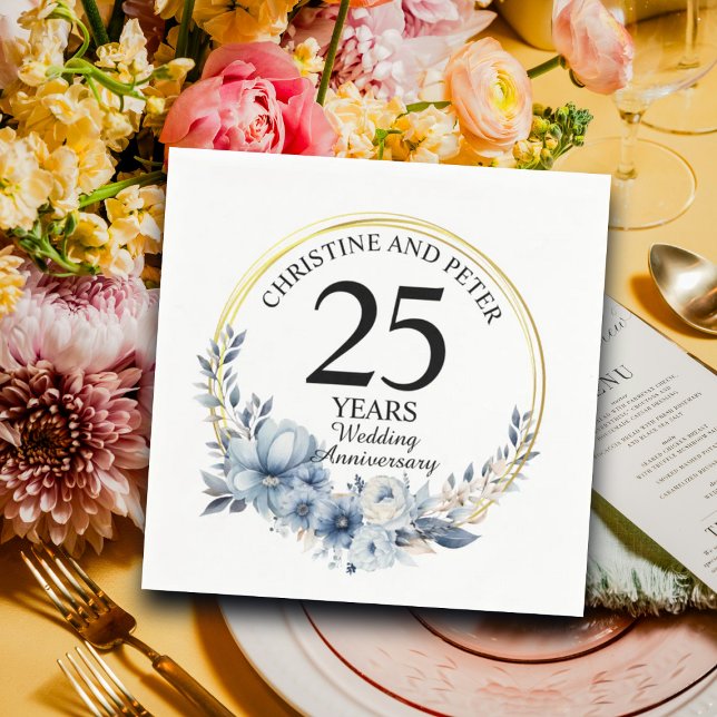 Any Wedding Elegant Blue Floral Anniversary Napkins (Creator Uploaded)