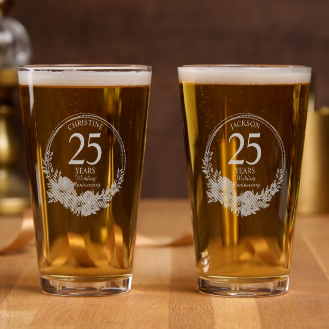 Any Wedding Elegant Blue Floral Anniversary Pint Glass (Party)