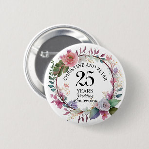 Any Wedding Elegant Floral Anniversary Button