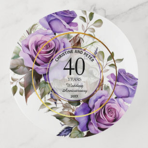 Any Wedding Gold Frame Purple Roses Anniversary Trinket Tray