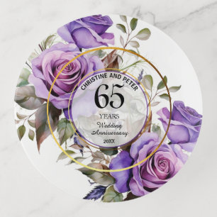 Any Wedding Gold Frame Purple Roses Anniversary Trinket Tray