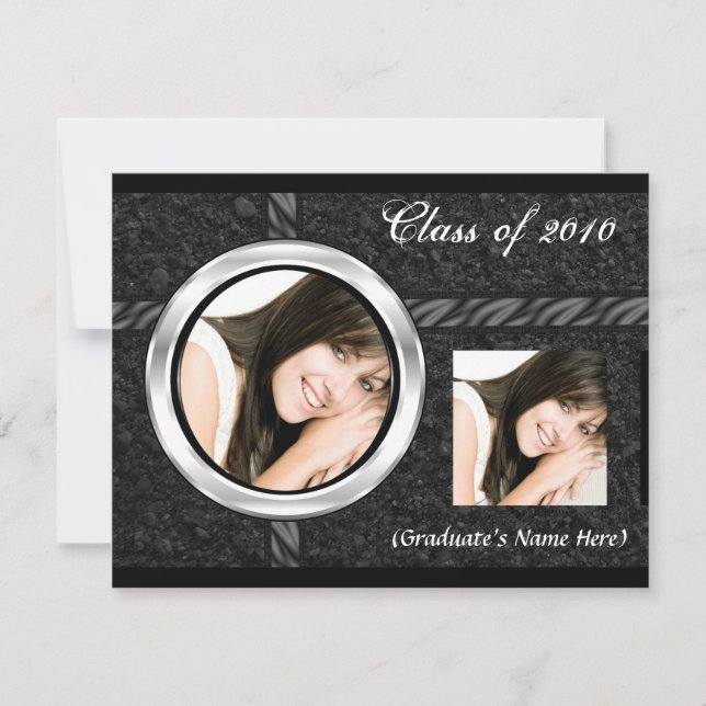 Any Year~ 2 Photo Black Graduation Announcement (Front)