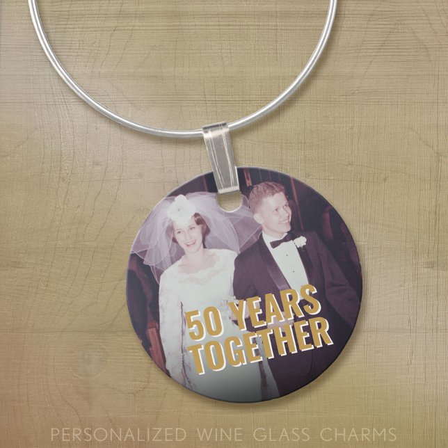 ANY YEAR - 50th Wedding Anniversary & Photo Wine Charm (Custom Wine Glass Charm)