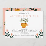 Any Year Abstract Flowers Tea Party Birthday  Invitation<br><div class="desc">Abstract Flowers Tea Party Birthday Invitation. This fun invitation features a tea cup illustration and a floral pattern background.</div>