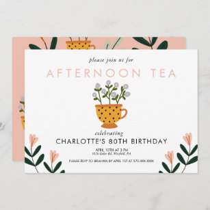 Any Year Abstract Flowers Tea Party Birthday  Invitation