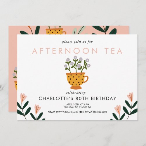 Any Year Abstract Flowers Tea Party Birthday  Invitation