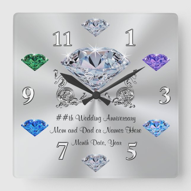 Any YEAR Anniversary Gifts for Parents, Birthstone Square Wall Clock (Front)