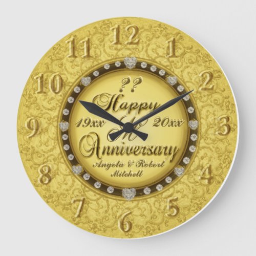 Any Year Anniversary Gold Large Clock