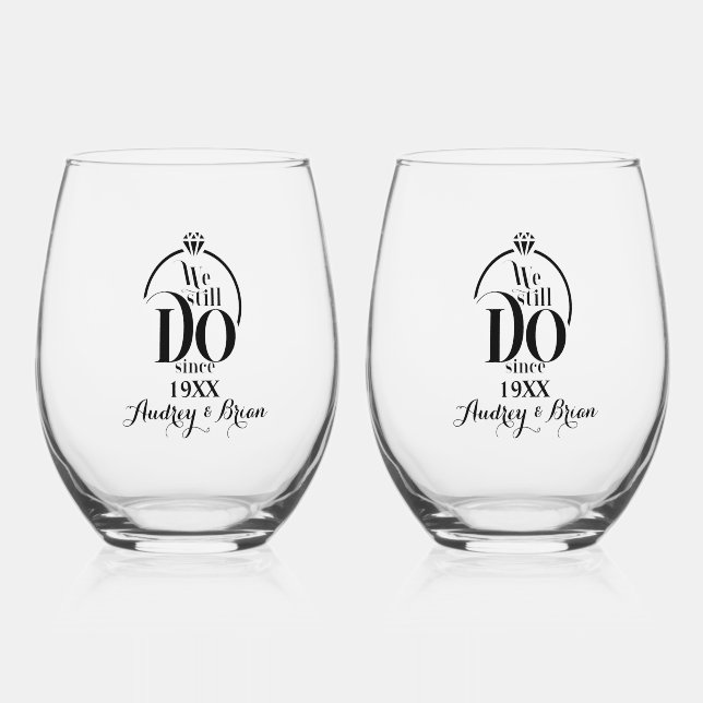 Any Year Anniversary Personalized Stemless Wine Glass (Front)
