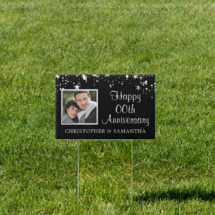 Any Year Anniversary Photo Black Silver Stars Sign