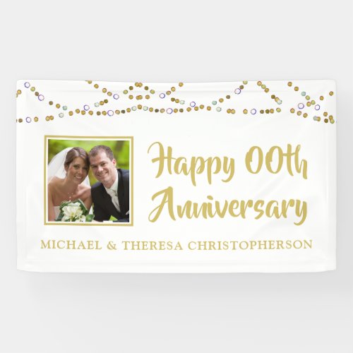 Any Year Anniversary Photo Gold String Lights Banner
