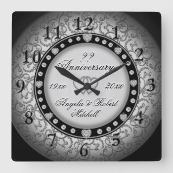 Any Year Anniversary Silver Look Square Wall Clock by AZEZcom at Zazzle