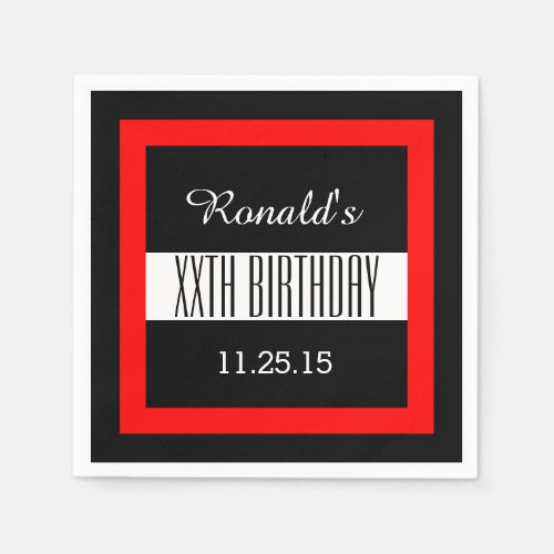 Any Year Birthday Black with Red Frame Custom A01Z Paper Napkins