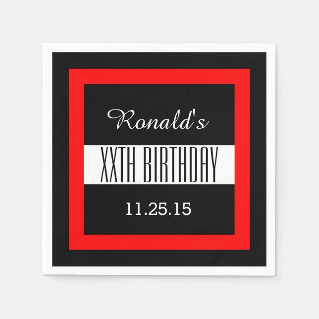 Any Year Birthday Black with Red Frame Custom A01Z Paper Napkins (Front)