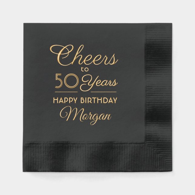 Any Year Birthday Cheers Elegant Script Real Foil Napkins (Front)