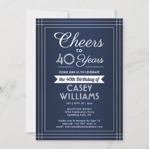 Any Year Birthday Cheers Navy Blue White 4 Photo Invitation