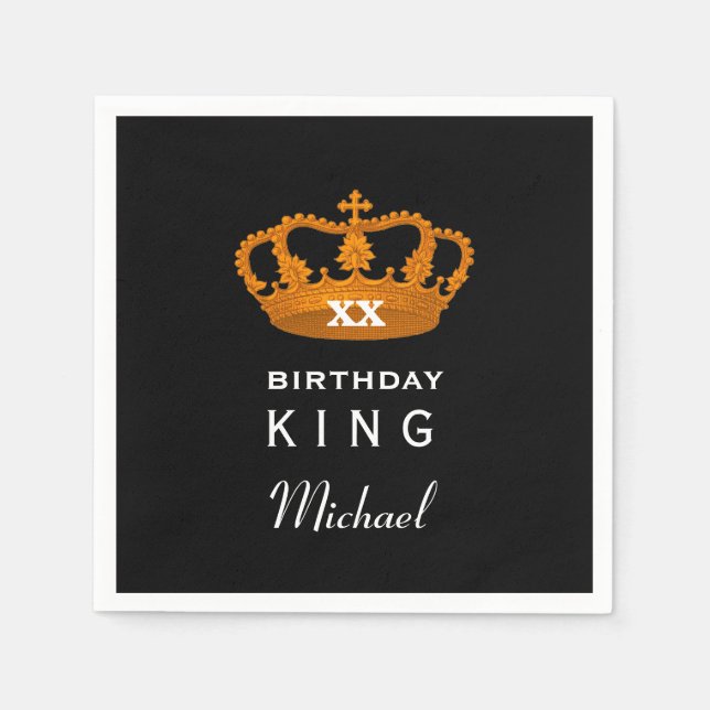 Any Year Birthday KING with Gold Crown A19A Paper Napkins (Front)