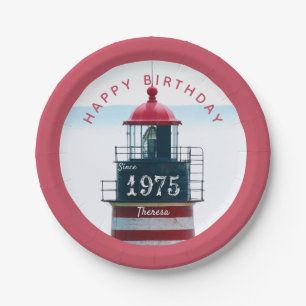 Any Year Birthday Monogram Lighthouse Paper Plates