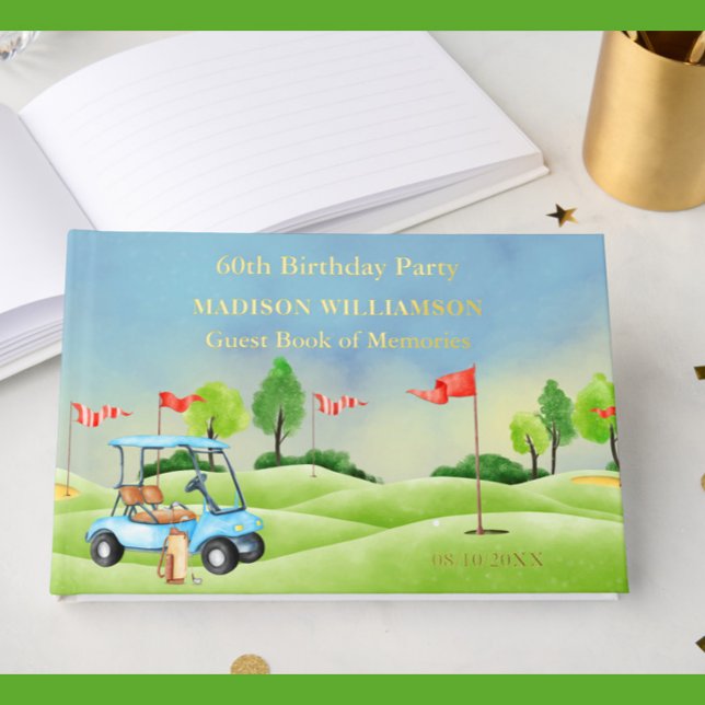 Any Year Birthday Party Golf Theme Real Gold  Foil Guest Book (Creator Uploaded)