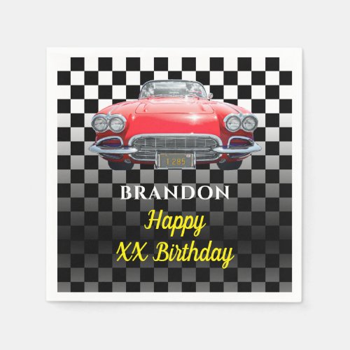 Any Year Birthday Red Sports Car Name  Age BW Napkins