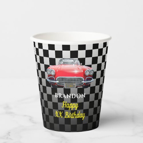 Any Year Birthday Red Sports Car Name  Age BW Paper Cups