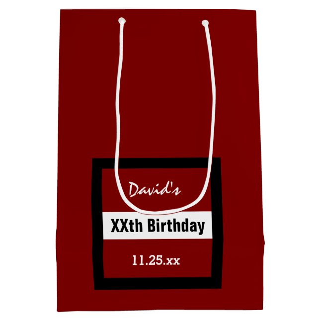 Any Year Birthday Red with Black  Frame Custom Z02 Medium Gift Bag (Back)
