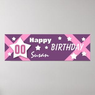 ANY YEAR Birthday Star Banner Pink and Purple V03E Poster