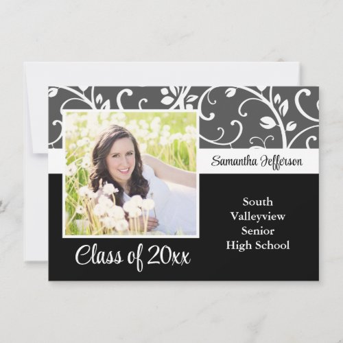 Any Year~ Black and White Vines Photo Graduation Personalized Announcements