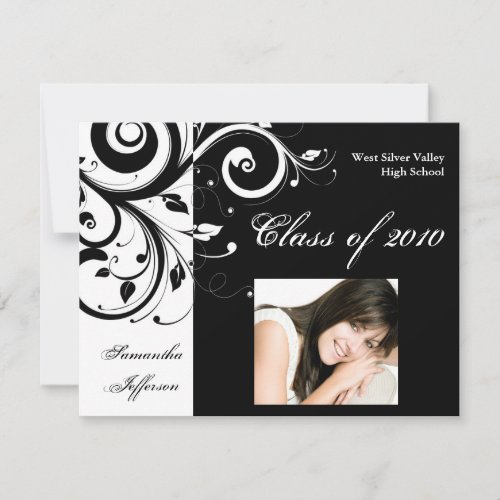 Any Year~ Black/White Swirl Photo Graduation Personalized Announcements