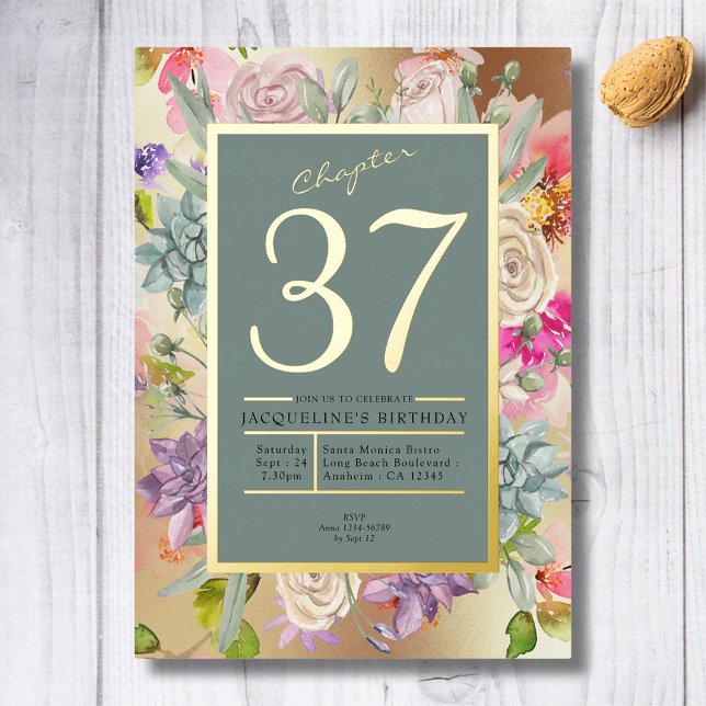 Any Year Blue Floral Birthday Foil Invitation (Creator Uploaded)